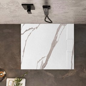 Štvorcová sprchová vanička z SMC kompozitu REA BAZALT CARRARA 90x90 cm, biely mramor
