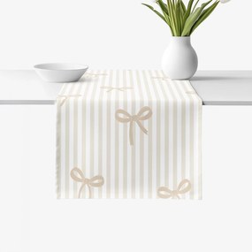 Goldea behúň na stôl 100% bavlnené plátno - latte mašličky s prúžkami 35x180 cm