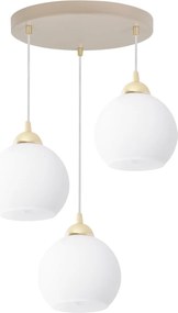 Závesné svietidlo Eliza, 3x biele sklenené tienidlo, g/be, o