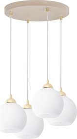 Závesné svietidlo Eliza, 4x biele sklenené tienidlo, g/be, o