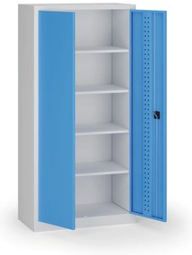 Policová dielenská skriňa 2-dverová, 4 police, 1950 × 950 × 500 mm, modré dvere