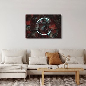 Obraz - Neónový kruh medzi palmami (90x60 cm)