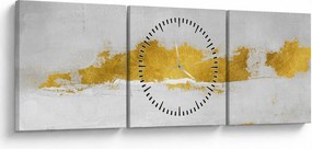 Obraz - Zlaté a šedé ťahy (s hodinami) (90x30 cm)