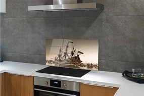 Sklenený obklad do kuchyne Loď old sky sea 140x70 cm