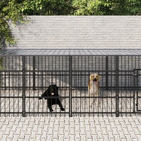 Vonkajšia voliéra pre psy so strechou oceľová 13,14 m²