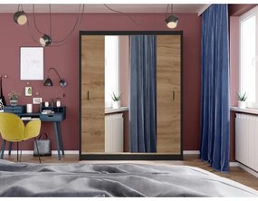 Šatní skriňa MIRO 203x215 cm dub craft s zrkadlom čierna