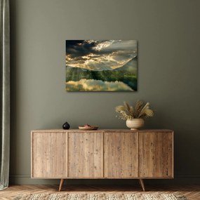Obraz jazera s presvitajúcim slnkom (70x50 cm)