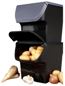 VILDE Sada 2ks úložných boxov VEGBOX na zemiaky a zeleninu s vetraním, VEGBOX čierny+sivý (14l )