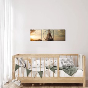 Obraz - Eiffelova veža, Paríž, Francúzsko (s hodinami) (90x30 cm)