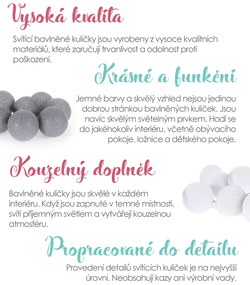 Bavlnené svietiace guličky LED 10 ks - tmavo šedé