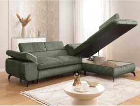 Zelená menčestrová rohová pohovka (pravý roh/do L) Marbeya – Ropez