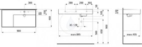 LAUFEN Kartell Umývadlo, 900 mm x 460 mm, biela – bez prepadu, bez otvoru na batériu, s LCC H8103394001121