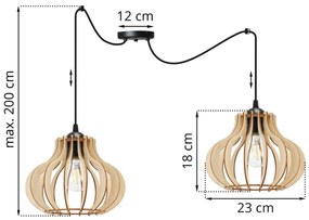 Závesné svietidlo Timber Spider 3, 2x drevené tienidlo