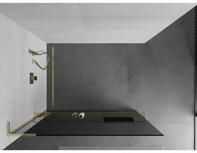 Mexen Kioto+ L, sprchová zástena Walk-In s poličkou a vešiakom 80 x 200 cm, 8mm šedé sklo, zlatý lesklý profil,800-080-123-50-40