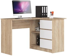 Rohový PC stolík Bodhi (dub sonoma + biela) (P). Akcia -17%. Vlastná spoľahlivá doprava až k Vám domov. 1128560