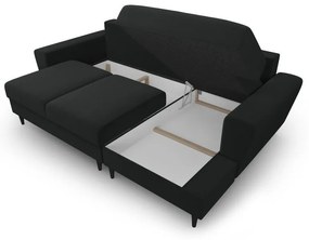 Čierna zamatová rozkladacia/s úložným priestorom rohová pohovka (pravý roh/s leňoškou) Kyoto – Cosmopolitan Design