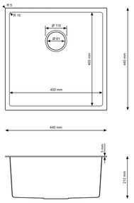 Erga HD, 1-komorový oceľový drez 440x440x210 mm, oceľová, ERG-MLS-HD4444