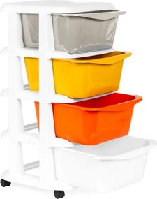 Pojazdný regál so 4 zásuvkami na kolieskach, plastový