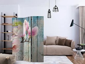 Paraván - Pink Flowers on Wood [Room Dividers]