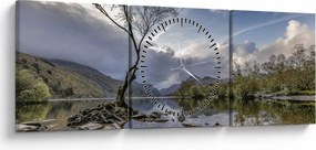 Obraz rieky za stromom (s hodinami) (90x30 cm)