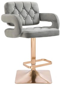 LuxuryForm DESIGN Barová stolička ADRIA VELUR na zlatej hranatej podstave - sivá