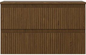 Mexen Rivel, kúpeľňová skrinka 80 cm s hornou časťou, 2 zásuvky, drážkovaná, orech, 91A20-08047-2-BFFC86