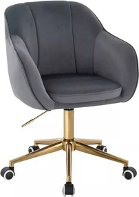 LuxuryForm DESIGN Stolička AVOLA VELUR na zlatej podstave s kolieskami - tmavo šedá