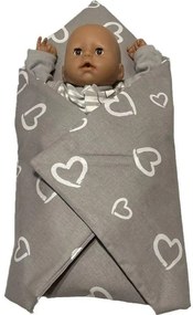 SDS -  SDS Rýchlozavinovačka pre bábiky Srdiečka sivá Bavlna, výplň: Polyester, 1x 60x60 cm