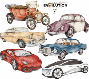 Samolepka do detskej izby história automobilov/priemyselná evolúcia 95×85 cm