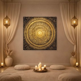 DUBLEZ | Drevený obraz zlatej mandaly - Dharma