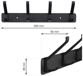 Vešiaková lišta, 295x75 mm 4 háčiky, čierna, alu