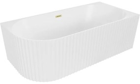 Mexen Gia, voľne stojaca rohová vaňa, drážkovaná, pravá, 170 x 80 cm, biela matná, zlatý matný prepad, 52701708001P-55