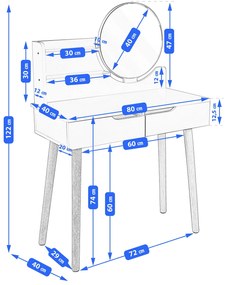 Dekorstudio Toaletný stolík so zrkadlom - SCANDI biely
