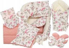Obojstranné hniezdočko (kokon) pre bábätko - BABYMAM PREMIUM set 7v1 - Tajomná záhrada s marhuľovou minkou