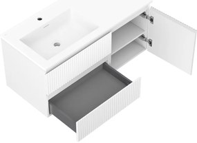 Mexen Rivel, kúpeľňová skrinka 100 cm s ľavým umývadlom Otis, 2S, 1D, drážkovaná, biela matná, 91A23-10047-3-BBFFF01-W18L01