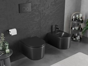 Mexen Sofia, závesná WC misa 490x360x355 mm, Rimless Tornádo + WC sedadlo z duroplastu, čierna matná, 30541085T