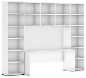 Zostavy knižníc INTEGRO so stolom, vyššie, 2950 x 700/400 x 2300 mm, biela