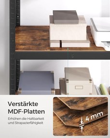 Policový diel, regál s vysokou nosnosťou, nosnosť 520 kg, 40 x 80 x 160 cm, rustikálny hnedý