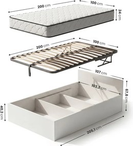 Jednolôžková posteľ so zdvíhacím roštom a matracom 100x200 cm biela