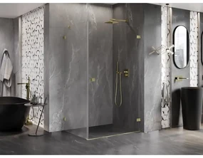 Mexen Lunar-B, pravostranný výklopný sprchový kút 90 x 80 cm, 8mm číre sklo, zlatý kartáčovaný - 832-090-080-55-00-P