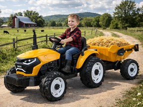 JOKOMISIADA Akumulátorový traktor s prívesom a sklopnou korbou PA0347 žltý