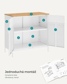 Kovová úložná skrinka BRIX, 76x80x40cm, biela/hnedá SongmicsHome