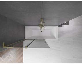 Mexen Velar L, 2-krídlová posuvná vaňová zástena 110 x 150 cm, 8mm šedé sklo, zlatá matná, 896-110-003-41-55