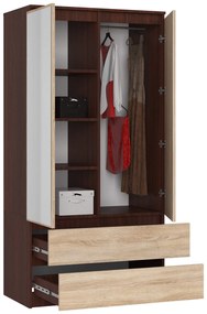 Šatníková skriňa Star so zrkadlom 90 cm wenge/dub sonoma