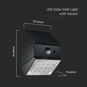 LED nástenné solárne svietidlo so senzorom LED/2,5W/3,7V IP65 1200 mAh čierne