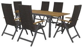 Livarno home Hliníkový rozkladací záhradný stôl Valencia, hnedý + Skladacie kreslo Valencia, hnedé, 6 kusov  (800008279)