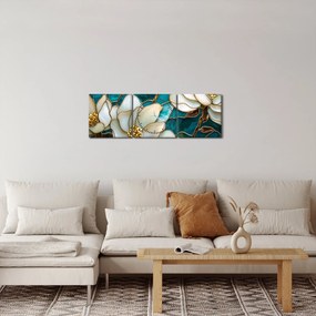 Obraz - Vitráž s magnóliou (s hodinami) (90x30 cm)
