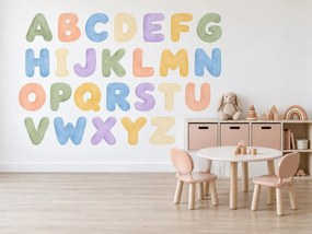 Akvarelová abeceda od A do Z jemné akvarelové textilné nálepky s celou abecedou na stenu arch 46 x 33 cm