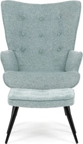 Relaxačné kreslo ušiak s taburetom ROYAL II — kov, látka, modrá