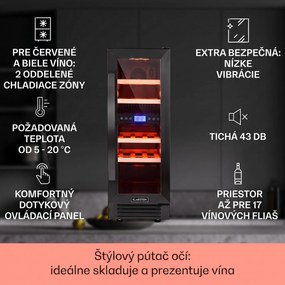Klarstein Vinovilla 17 Built-in Duo Onyx Edition, dvojzónová vinotéka, 53 l, 17 fliaš, 3-farebné LED osvetlenie, sklenené dvere